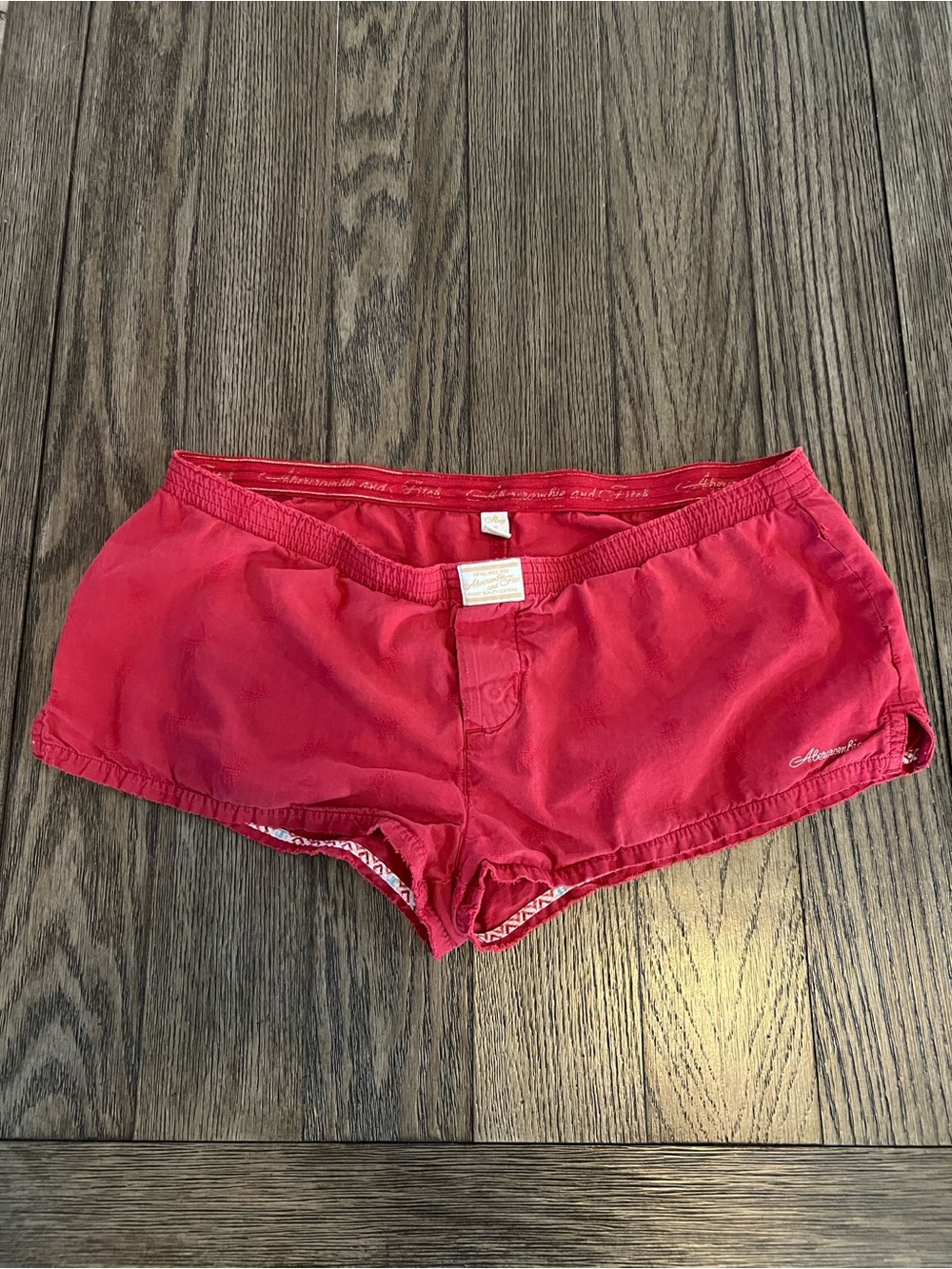Abercrombie & Fitch Y2K RARE Red Cotton Sleep Shorts w/Embroidered Detail Size:S